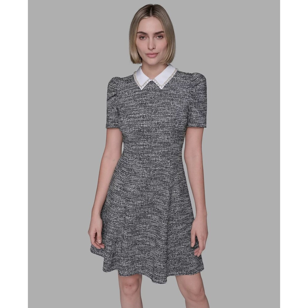 KARL LAGERFELD PARIS Women's Collared Tweed A-Line Dress Size 4